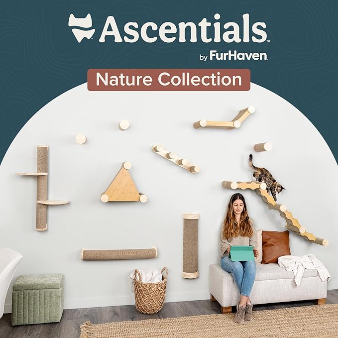 Ascentials - Sunrise Steps - Wall Post w/Climbing Corrugate Shelves, Extendable w/Modern Design, Scratching Surface & Natural Materials