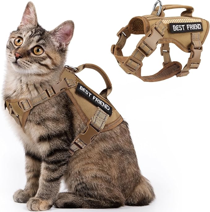 Tactical Cat Harness, Air Mesh Cat Walking Vest Harness Escape Proof, Reflective Large Cat Harnesses with Handle for Adult Fat Cats, Adjustbale, Breathable