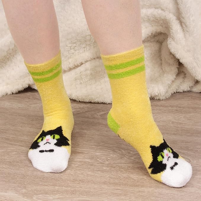 BambooMN Super Soft Warm Cute Women's Animal Non-Slip Fuzzy Fluffy Crew Winter Home Socks