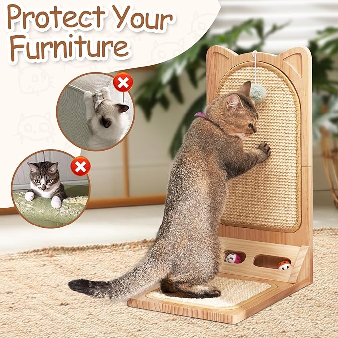 L Shaped Cat Scratcher, LitaiL Cat Scratching Post with Ball Toy, Sisal Cat Scratch Pad, Protecting Furnsiture Cat Scratching for Indoor, Large Size Cat Scratcher for Cats