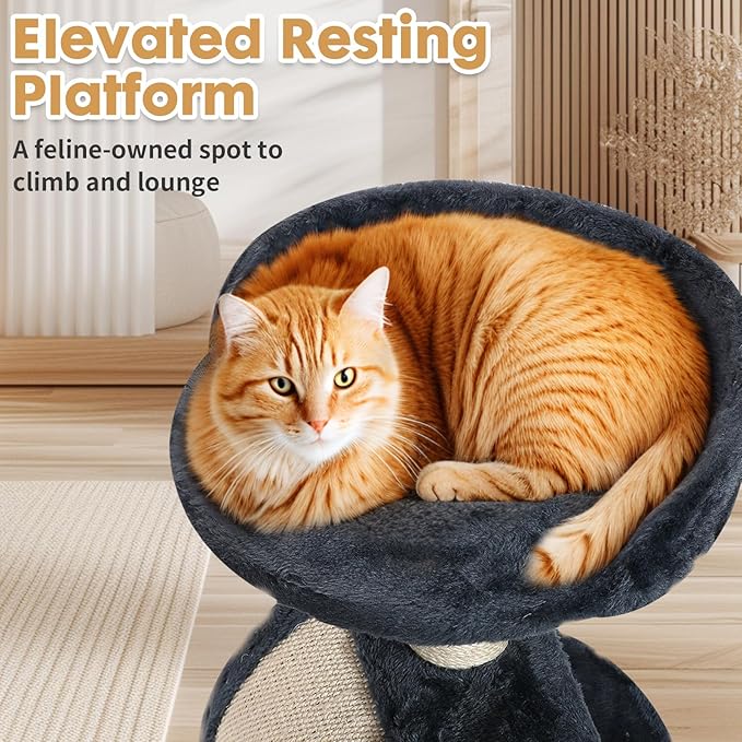 PowerKing Multifunction Cat Scratching Posts for Indoor Cats, Space-Saving Scratcher with Arched Sisal Board & Round Base, Durable Sisal Scratchers for Kittens & Small Cats (Grey)