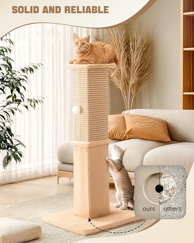 Aplatho Tall Cat Scratching Post for Indoor Cats Adults, Sturdy Cat Scratcher for Large Cats, Heavy Duty Cat Scratch Pole with Hanging Balls