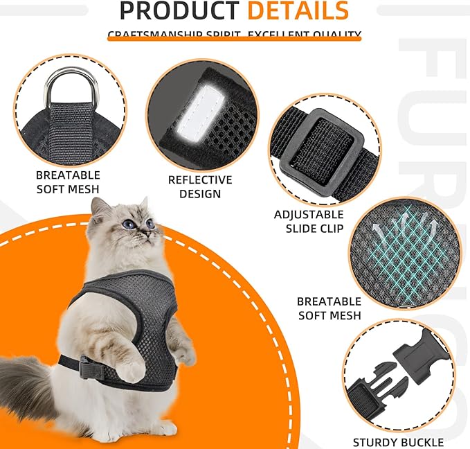 AirTag Cat Harness and Leash for Walking, Integrated Cat Vest with 100% Waterproof Air Tag Holder, Escape Proof Reflective Adjustable Vest Harnesses with Apple Air Tag Case for Cats, Kittens, Puppies