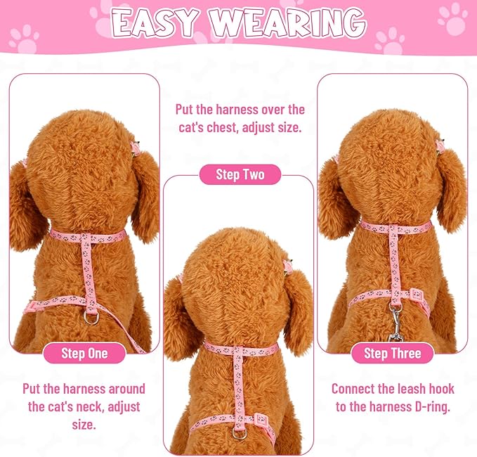 Auidy_6TXD 3 Pack Cat Harness and Leash Reflective Cat Harness Escape Proof for Walking Adjustable Kitten Harness for Small Medium Cats