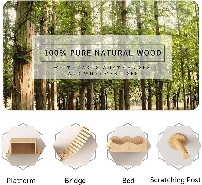 Cat Hammock for Wall Furniture,Cat Climbing Shelves Cat Wall Mounted Cat Bed Frame with Scratching Post 2 Bridge 2 Platform Shelf