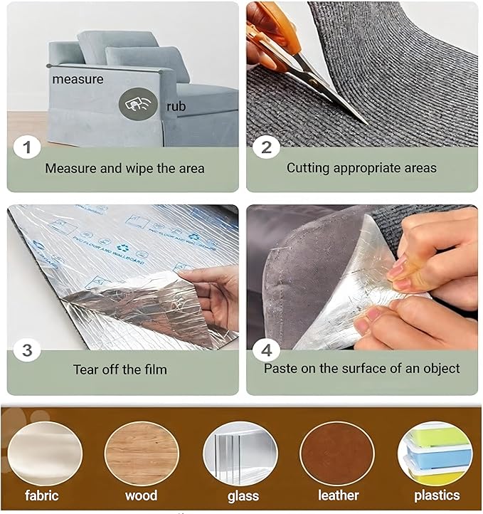 Cat Scratching Mat, Couch Cat Scratch Protector 78.7"x15.8", Cat Scratcher Self-Adhesive Carpet for Furniture Protection, Cat Scratch Post Replacement, DIY Cat Tree Climbing Shelves (Khaki)