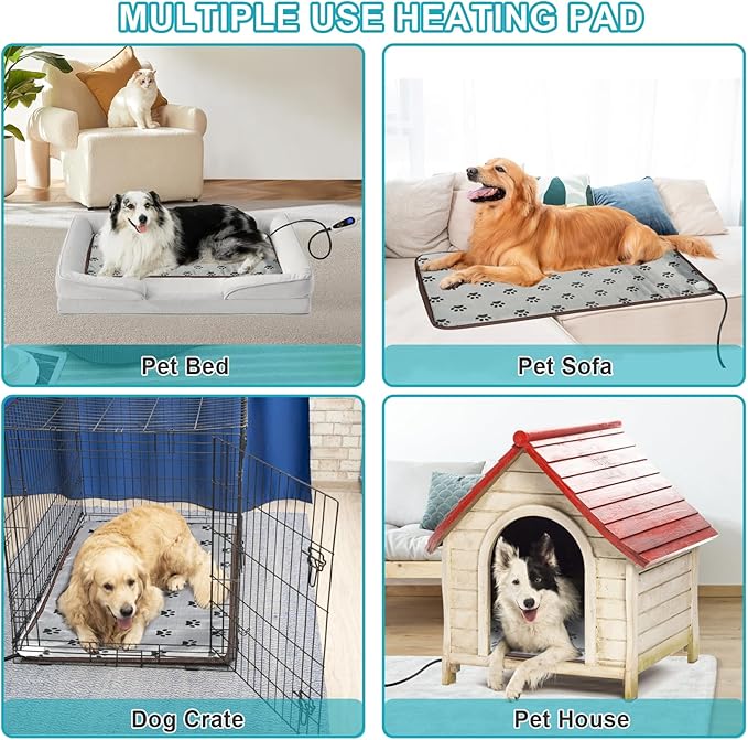 Large Dog Heating Pad 34 x 21in, Electric Heating Pads for Pets, Heated Dog Bed Mats Controller-Free, Automatic Constant Temperature Pet Heating Pad, Whelping Heating Pad