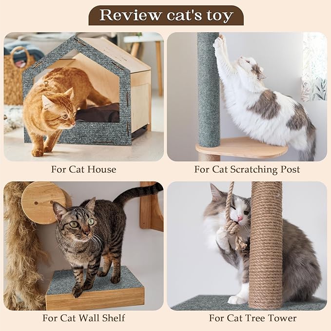 Cat Scratching Mat, 157.5"x15.7" Cat Carpet Self-Adhesive Carpet Mat Trimmable Replacement for Cat Tree, Cat Wall Scratcher, Cat Scratching Post, Shelves Couch Furniture DIY Protector, Light Grey