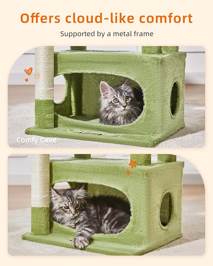 Taoqimiao Cat Tree,38.2-Inch Cat Tower for Indoor Cats,Suitable for Kittens with Luxurious cat condo with Adjustable Baskets and Luxurious Perch MS029SGR Green