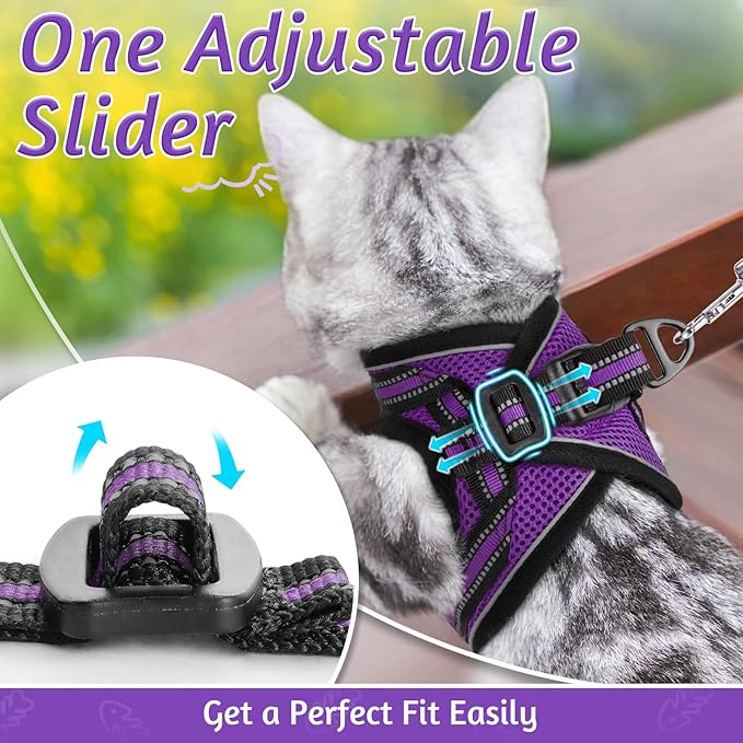 rabbitgoo Cat Harness and Leash Set for Walking Escape Proof, Adjustable Soft Kittens Vest with Reflective Strip for Cats, Comfortable Outdoor Vest, Purple, XL