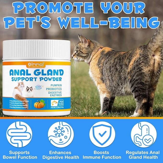 Anal Gland Support Powder for Cats, Anal Gland Supplement Powder with Pumpkin and Probiotics Supports Cats Anal Gland Health, Pet Supplement Anal Gland Support Powder Treatment for Cats - 120g