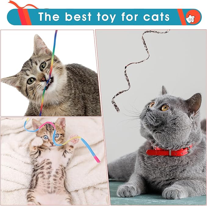 Amaxiu Cat Wand Toy Set, Interactive Cat Wand Toy with Rainbow Ribbon String, Rainbow Cloth String, Leopard Print Cloth String for Small Cats Kittens Indoor Training Catcher (3 Packs)