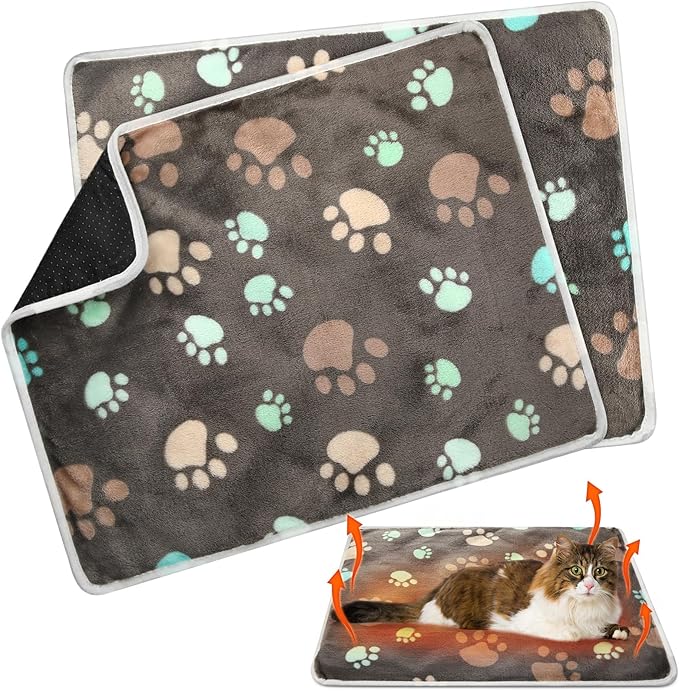 2 Pack Self Warming Cat Bed Pet Self Heating Pad Cat Warming Bed Mat Thermal Cat Mat Washable Reflects Body Heat Removable Cover for Indoor Outdoor Feral Pet(Dog Paw,16 x 20 Inch)