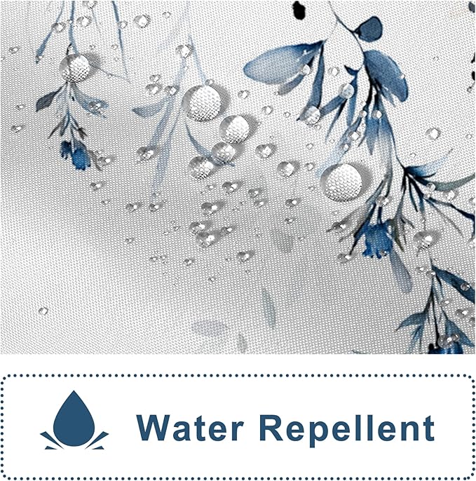 AWERT Blue Plants Shower Curtain with Hooks Watercolor Leaves Shower Curtain for Bathroom Waterproof Bathroom Accessories Bathtub Decor 36x72inch