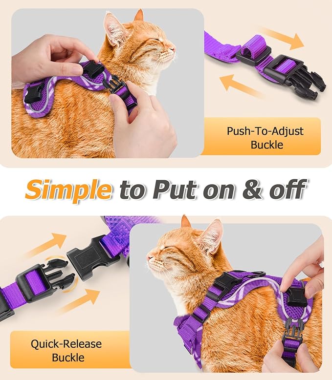 Halypet Cat Harness and Leash Set [H500 Pro Escape Proof Cat Harness for Walking, Adjustable Breathable Soft Travel Cat Leash, Reflective Strips Kitten Harness