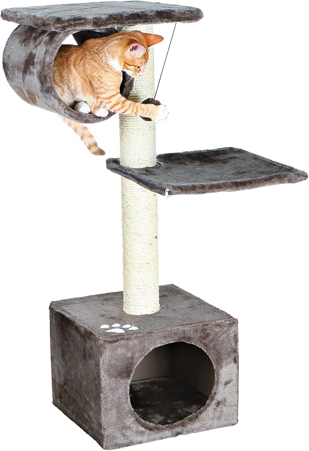 TRIXIE San Fernando Cat Tree with Scratching Posts, Condo, Dangling Cat Toy, 41.7-in Tall, Dark Gray