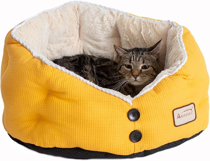 Armarkat Cat Bed Model C75HMB/MH Gold Waffle Texture Poly Blend and White, 22 x 18 x 14