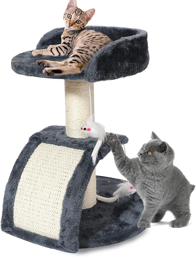 PowerKing Multifunction Cat Scratching Posts for Indoor Cats, Space-Saving Scratcher with Arched Sisal Board & Round Base, Durable Sisal Scratchers for Kittens & Small Cats (Grey)