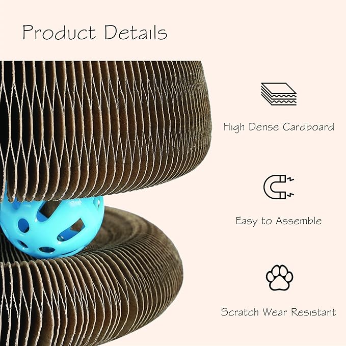 Magic Organ Multiform Scratching Board with Catnip, Foldable Magnetic Assembly Cat Scratch Pad for Outdoor Entertainment, Portable Accordion Cat Scratcher Cardboard with Bell Ball Toy for Indoor Cats