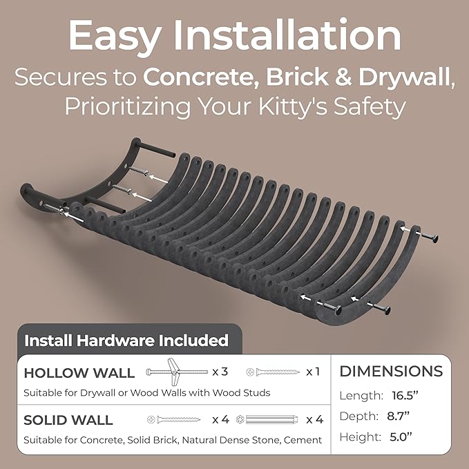 Cat Wall Hammock by Pryde Pets, Perch and Cat Shelf for Wall - 100% PET Felt, Sustainable - Modular Floating Shelf for Cats, Indoor/Outdoor Cat Furniture (Charcoal)