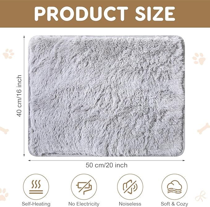 4 Pack Self Warming Cat Bed Pad Self Heating Cat Dog Mat with Fluffy Faux Fur Plush Cat Calming Bed Thermal Cat Mat Washable Pet Pad Anti Slip Bottom for Outdoor Indoor Pets(Gray,16" X 20")