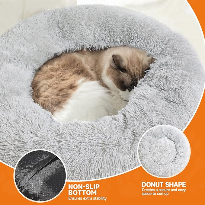 Small Dog Bed,Cat Bed, Cat Beds for Indoor Cats Washable, Small Dog Bed Calming Pet Bed, Cat Beds & Furniture, Large Cat Bed, Kitty Kitten Bed，Light Gray