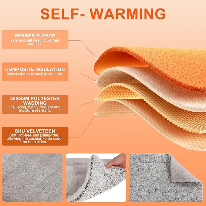 BEAUTYZOO Self Warming Cat Bed, Self Heating Cat Pad 28 x 19 inch, Double Sided Heated Cat Dog Mat, Soft Thermal Blanket for Indoor Outdoor Large Kittens Small Puppy Pets, Washable, Grey