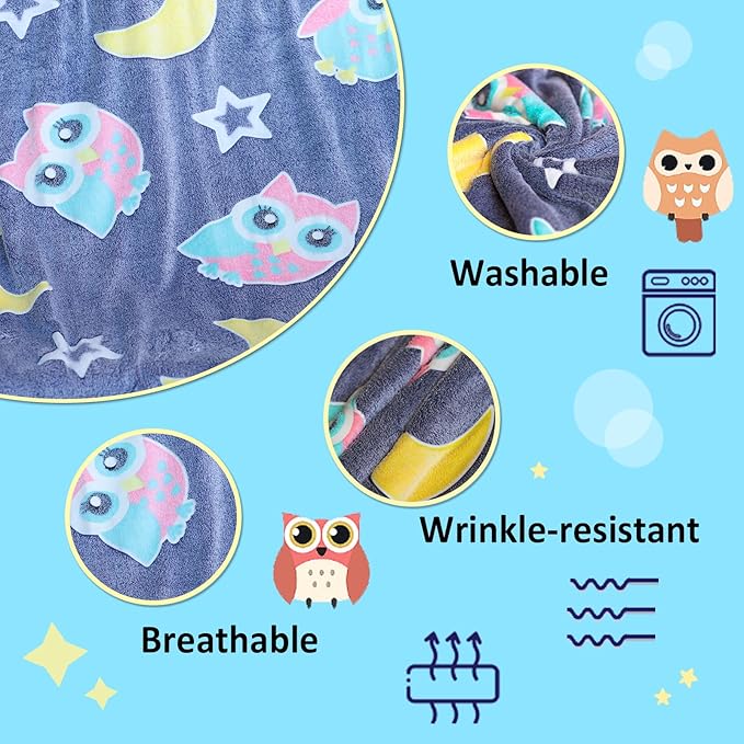 2025 Best Gift Glow in The Dark Blue Cute Bird Throw Blanket with Storage Bag, Soft Throw Blanket for Boys Girls, Birthday New Year Gift, Kids Blanket, Day Care Home Use, 50"x60" Blue