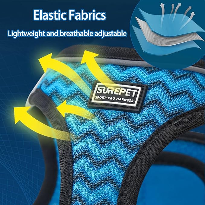 Cat Harness and Leash Set for Walking and Small Dog Soft Mesh Harness Adjustable Vest with Reflective Strap Comfort Fit for Pet Kitten Puppy Rabbit （Blue Stripe,XS）
