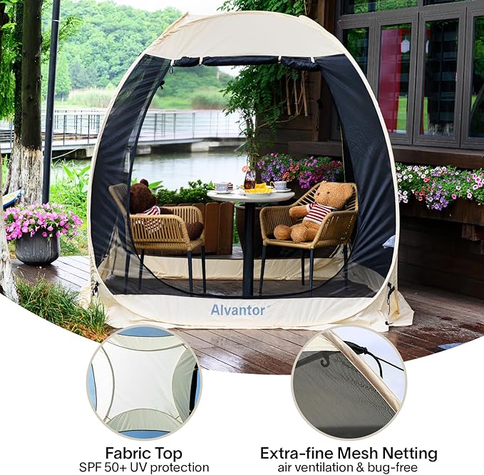 Alvantor Screen House Gazebo, 6-10-15 Person Pop Up Igloo Screened Canopy Tent with Mosquito Netting Sides, Instant UV Resistant Sun Shelter for Garden, Patio, Backyard