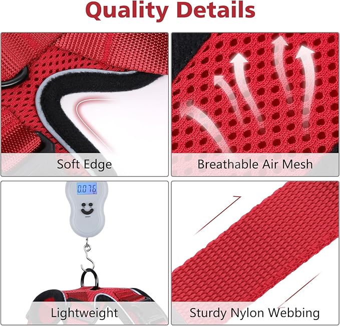 Dooradar Cat Harness and Leash Set, Escape Proof Safe Adjustable Kitten Vest Harnesses for Walking, Easy Control Soft Breathable Mesh Jacket with Reflective Strips for Cats, Red, XS