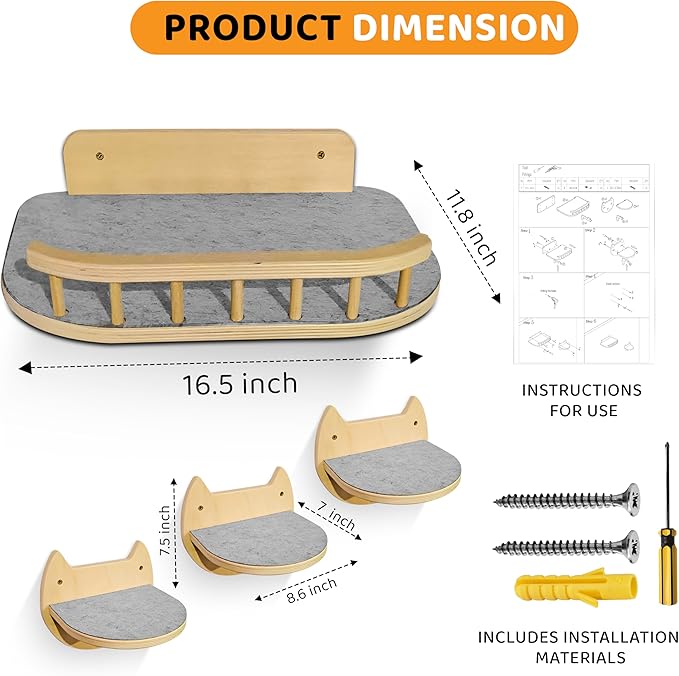Large Cat Wall Shelves + 3 Cat Wall Steps, Cat Tree, Cat Corner Shelf, Cat Shelf, Cat Bed, Cat Scratcher, Cat Wall Furniture, Cat Wall Shelf, Cat Window Perch, Cat Hammock, Cat Scratching Post