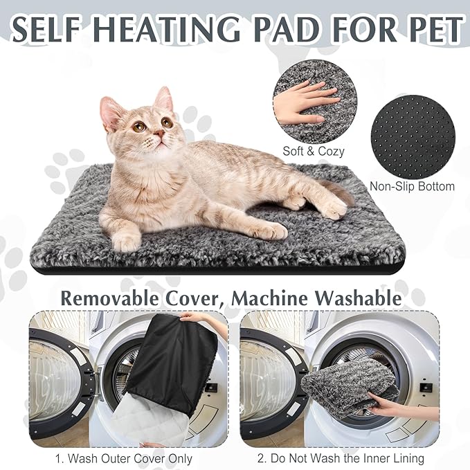 4 Pack Self Warming Cat Pads Self Heating Cat Mat Thermal Pads for Small Dogs Washable Kennel Pad Mat with Removable Covers for Indoor Outdoor Pet