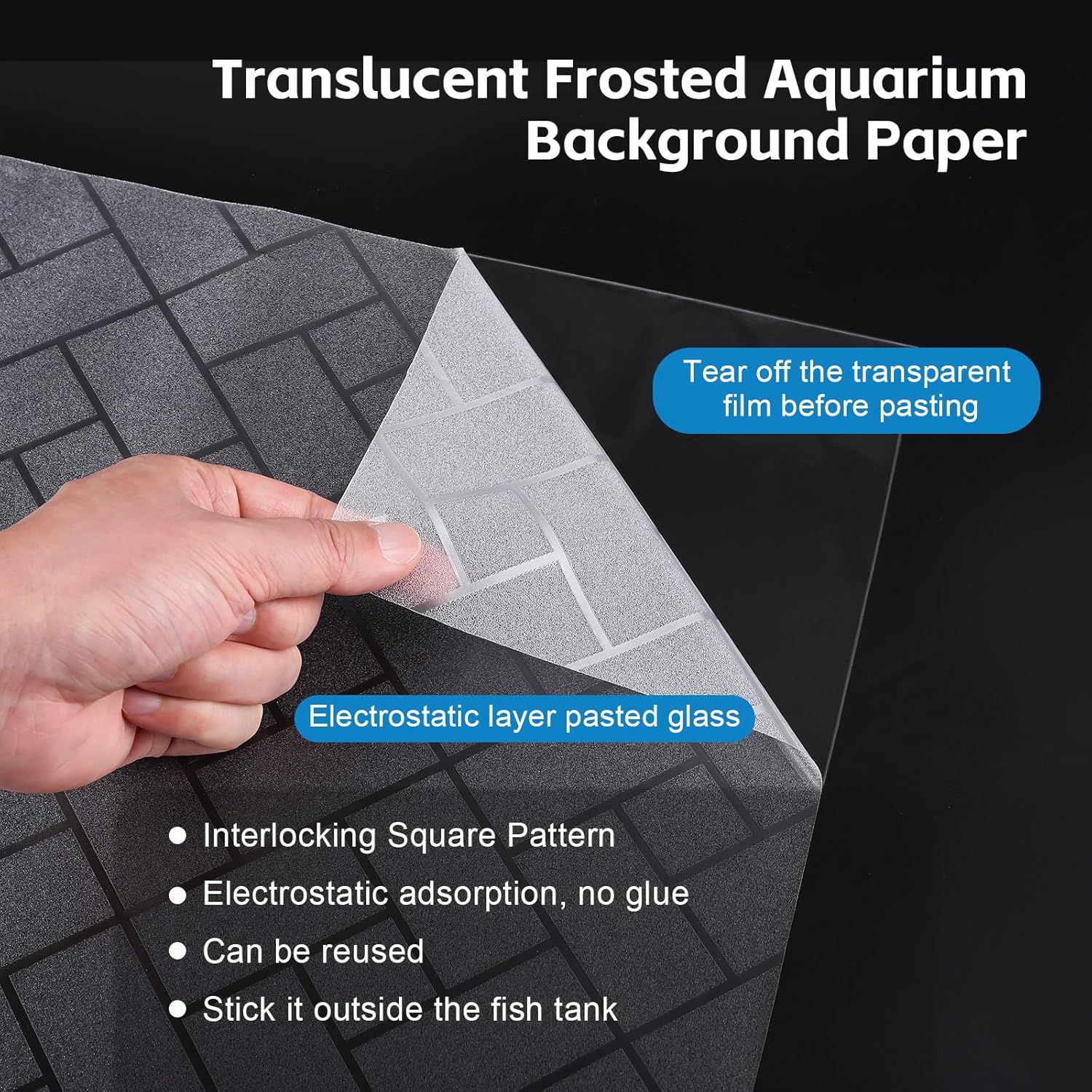 Aquarium Background Paper Decor Fish Tank Backdrop Wallpaper Electrostatic Adhesive, No Glue, Easy to Install, Reusable (23.6“H×78.7”L, Grid Transparent)