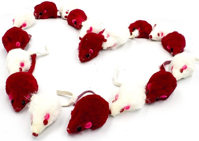 20 I Love You Romantic Cat Mice Toys with Catnip and Rattle Sound Made of Real Rabbit Fur Interactive Catch Play Mouse Toy for Cat, for St Valentine's Day, Anniversary, New Year