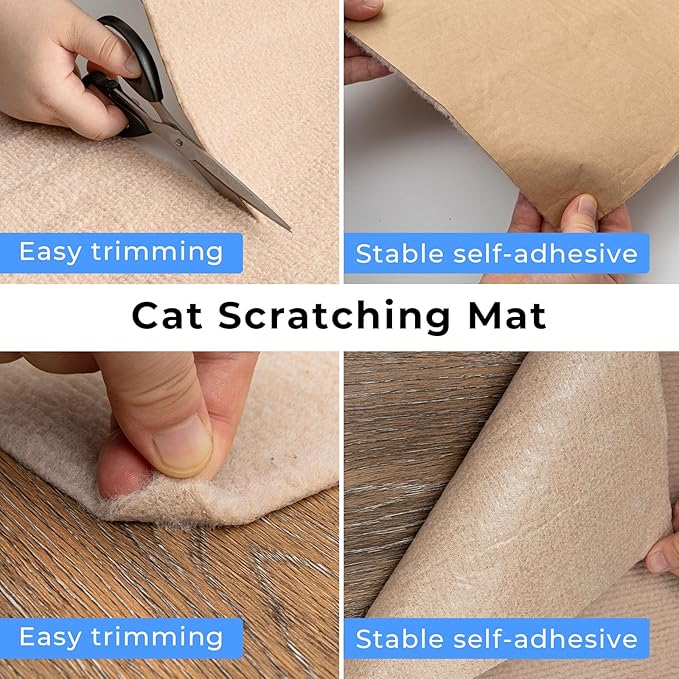 Cat Carpet remnants Cat Scratching Mat Trimmable Self-Adhesive Carpet DIY Climbing Cat Scratcher Cat Scratch Furniture Protector Covering Posts (78.7" x 15.8" Beige)