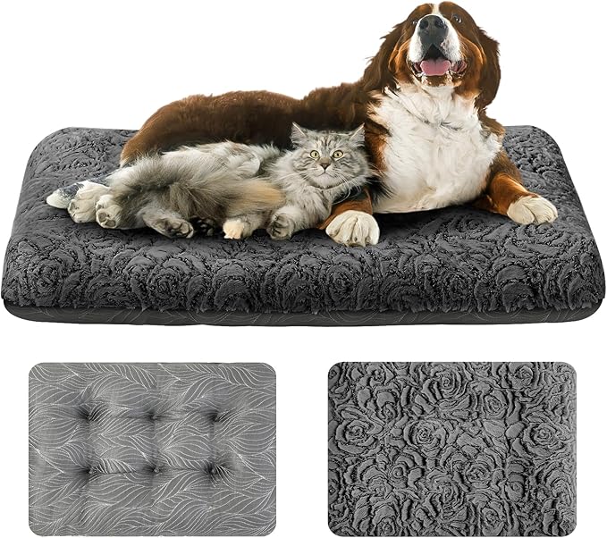2 in 1 Dog Bed Crate Pad Mat Washable Reversible (Cool & Warm) Soft Fluffy Pet Kennel Beds for Large Medium Small Puppy Cat Sleeping Mattress Machine Wash Dog Cooling Mats (Dot Dark Grey, 41"*27")