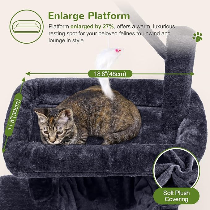 F46A Compact Cozy Cat Tree Tower | 46-Inch Sturdy Cat Condo with Scratching Posts, Hammock, and Anti-Tip Kit | Ideal for Small Spaces & Large Big Cats | Premium Quality Materials, Dark Grey