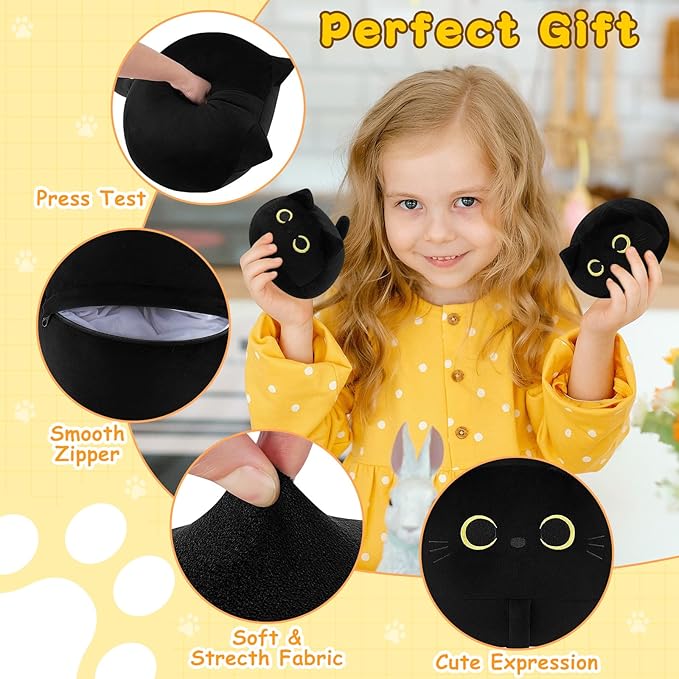 Auspicious beginning 19'' Black Cat Plush 5PCS Cat Family PlushToys,Cute Black Cat Mommy Cat with 4 Baby Kittens Cat Plushies for Kids, Kawaii Birthday Gifts for Kids Boys Girls