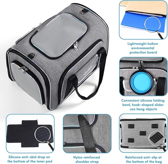 4 Sides Expandable Cat Travel Bag Airline Approved Collapsible Cat Soft-Sided Carriersexpandable pet Carrier，Folding Soft Sided Transport Tote Bag for Kittens,Dog & Small Animals、Removable Fleece Pad