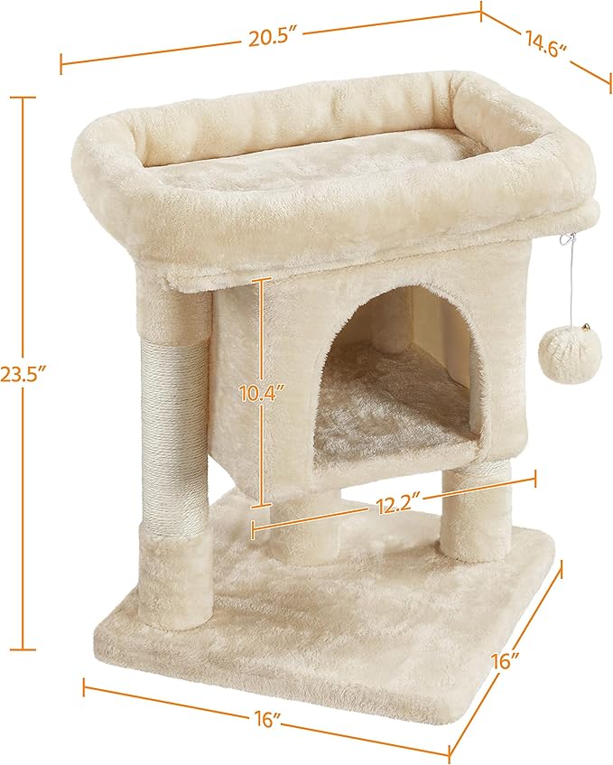 Yaheetech 23.5in Cat Tree Tower, Cat Condo with Sisal-Covered Scratching Posts, Cat House Activity Center Furniture for Kittens, Cats and Pets - Beige