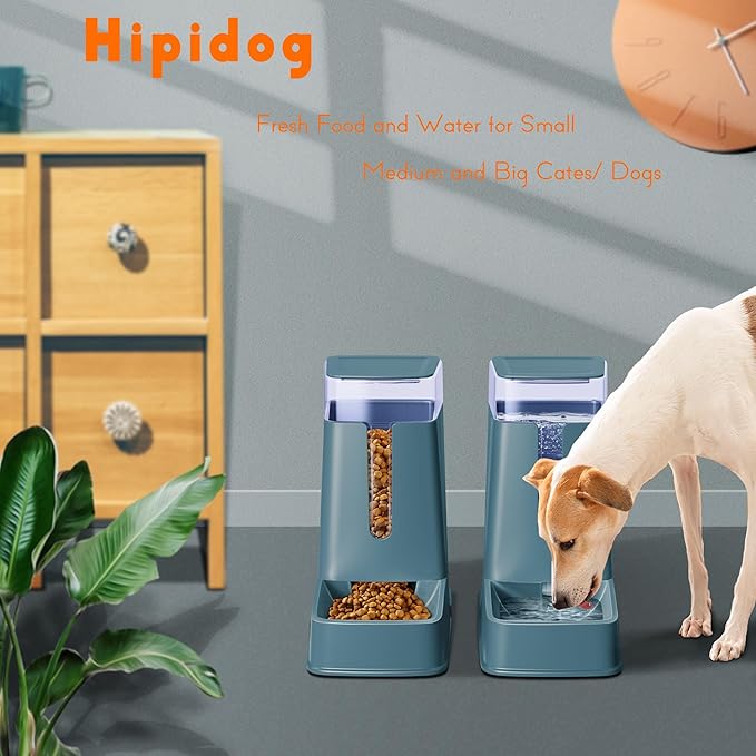 2 Packs Automatic Cat Feeder and Waterer, Gravity Dog Food and Water Dispenser Set for Small Medium Big Pets Cats Dogs Puppy Kitten, 1 Gallon x 2