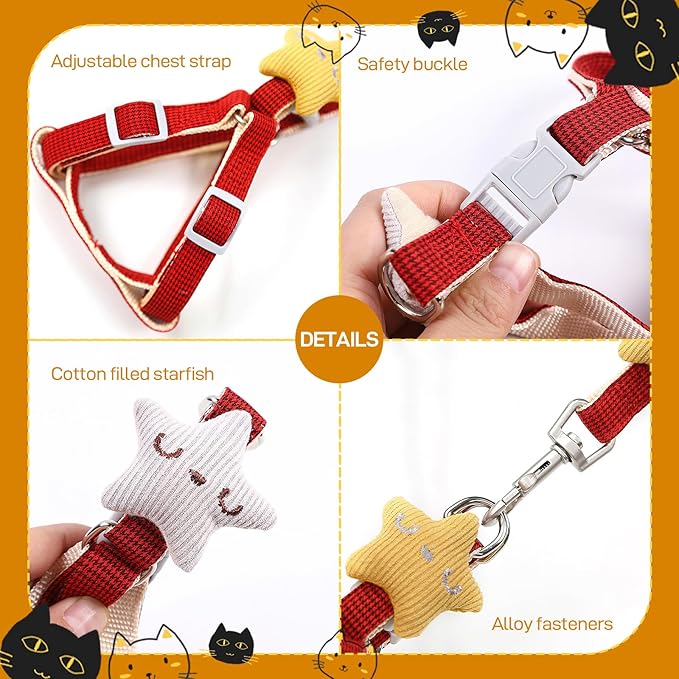 Cat Harness and Leash Set Escape Proof for Small Large Cats, Adjustable Cat Harnesses & Leashes for Walking, Lightweight Kitten Harness for Kittens