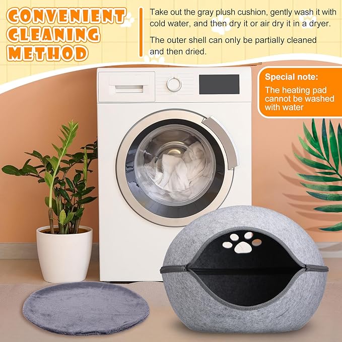 19.7 Inch Heated Cat Bed, Indoor Heated Cat Cave, Heated Cat Pad Cat Bed Warmer Thermal Pet Bed with Removable Waterproof Heater for Kitty Small Dogs Gray