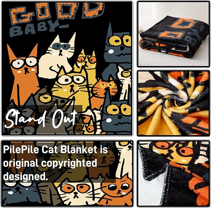 2025 Best Gift Cat Original Designer Throw Blanket, Warm Soft Cute Cat Lover Gifts for Women, Cat Mom Gifts for Cat Lovers, Funny Cat Themed Gifts Blanket for Kids, Birthday Christmas, Black