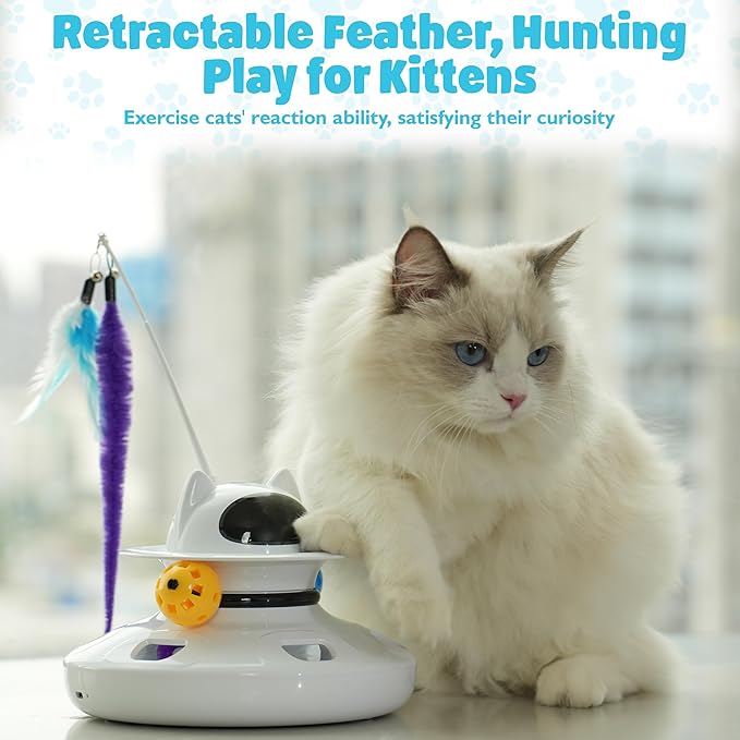 4-in-1 Interactive Cat Toy for Indoor Cats, 2024 Upgrade Automatic Cat Toy with Cat Feather Toys, Cat Teaser Toys, and Cat Ball Toy