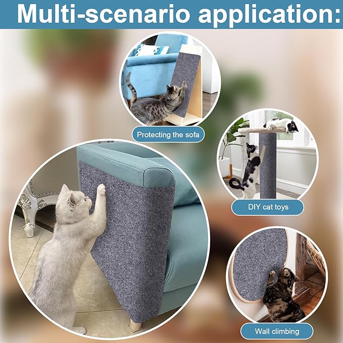 Mity rain 4PCS Cat Scratch Furniture Protector Mats 23.6“X11.8”Trimmable Self-Adhesive Cat Scratch Pads with 8PCS Furniture Nails Cat Couch Protector Mat for Pet Furniture DIY Dark Gray
