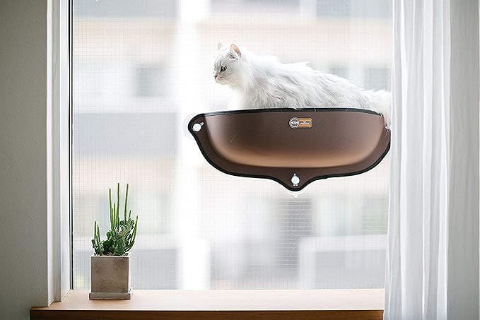 K&H Pet Products EZ Mount Window Mounted Cat Bed, Cat Window Hammock, Sturdy Cat Window Perch, Cat Window Bed Cat Furniture - Tan Cat Window Bed