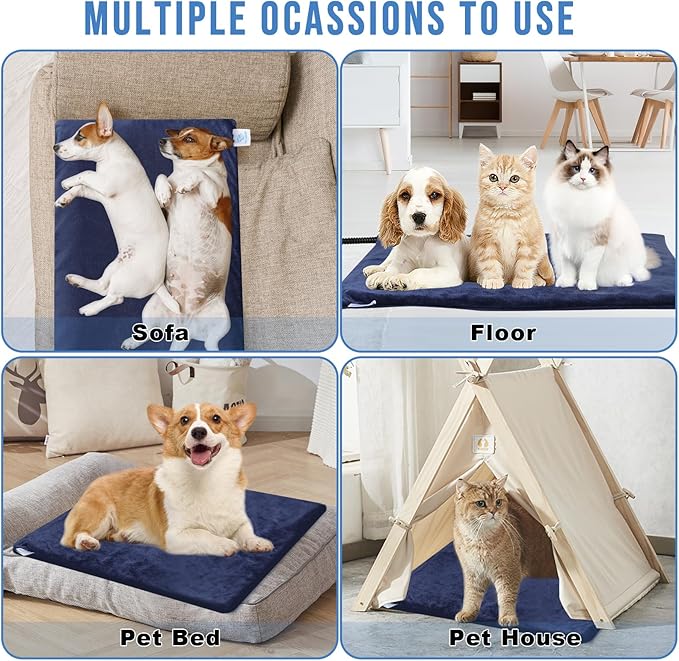 Cat Heating Pad Indoor, Electric Pet Heating Pad for Cats and Dogs, Heated Cat Pad with 12 Level Timer 9 Level Temperature, Heated Pet Blanket for Cats Puppy with Chew Resistant Cord (18×18 inch)