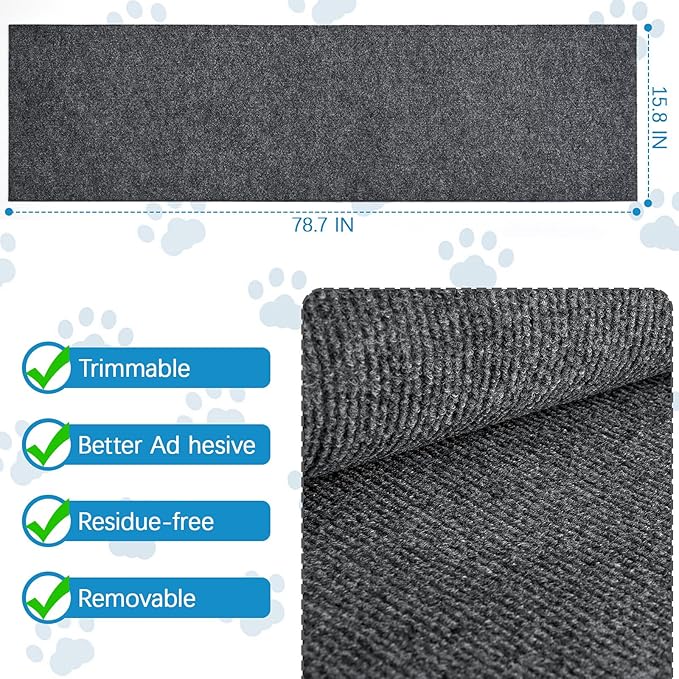 Gtmileo 78.7"x15.8" Cat Scratching Post, Trimmable Self-Adhesive Climbing Cat Scratching Mat Replacement for Cat Tree Shelf Shelves, Cat Scratch Furniture Protector(Dark Gray)